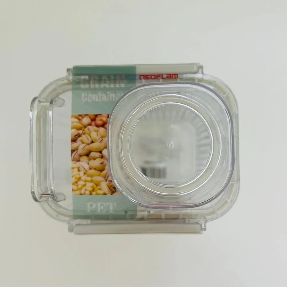 NEOFLAM Clear Plastic Grain Canister Storage Container W Measuring Cup Lid- 1.8L